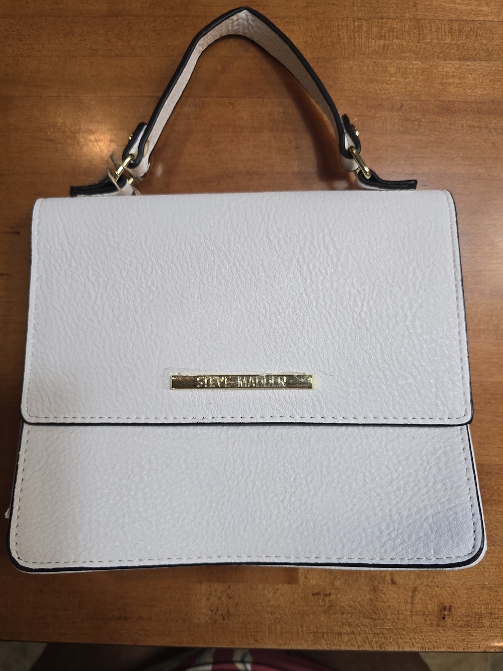 Steve Madden White Top-Handle Satchel with Gold Hardware